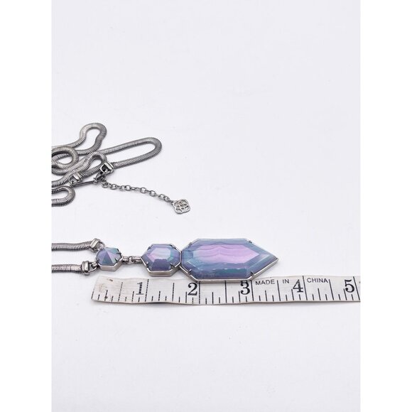 Kendra Scott "Wyatt” Silver Tone Pendant Necklace In Iridescent Blue Lace Agate - Picture 5 of 6